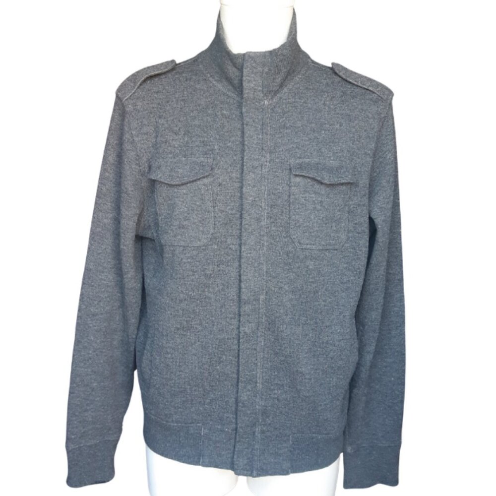 Banana Republic SZ M Heather Grey Full Zip Up Wool & Cotton Men's Sweater Jacket